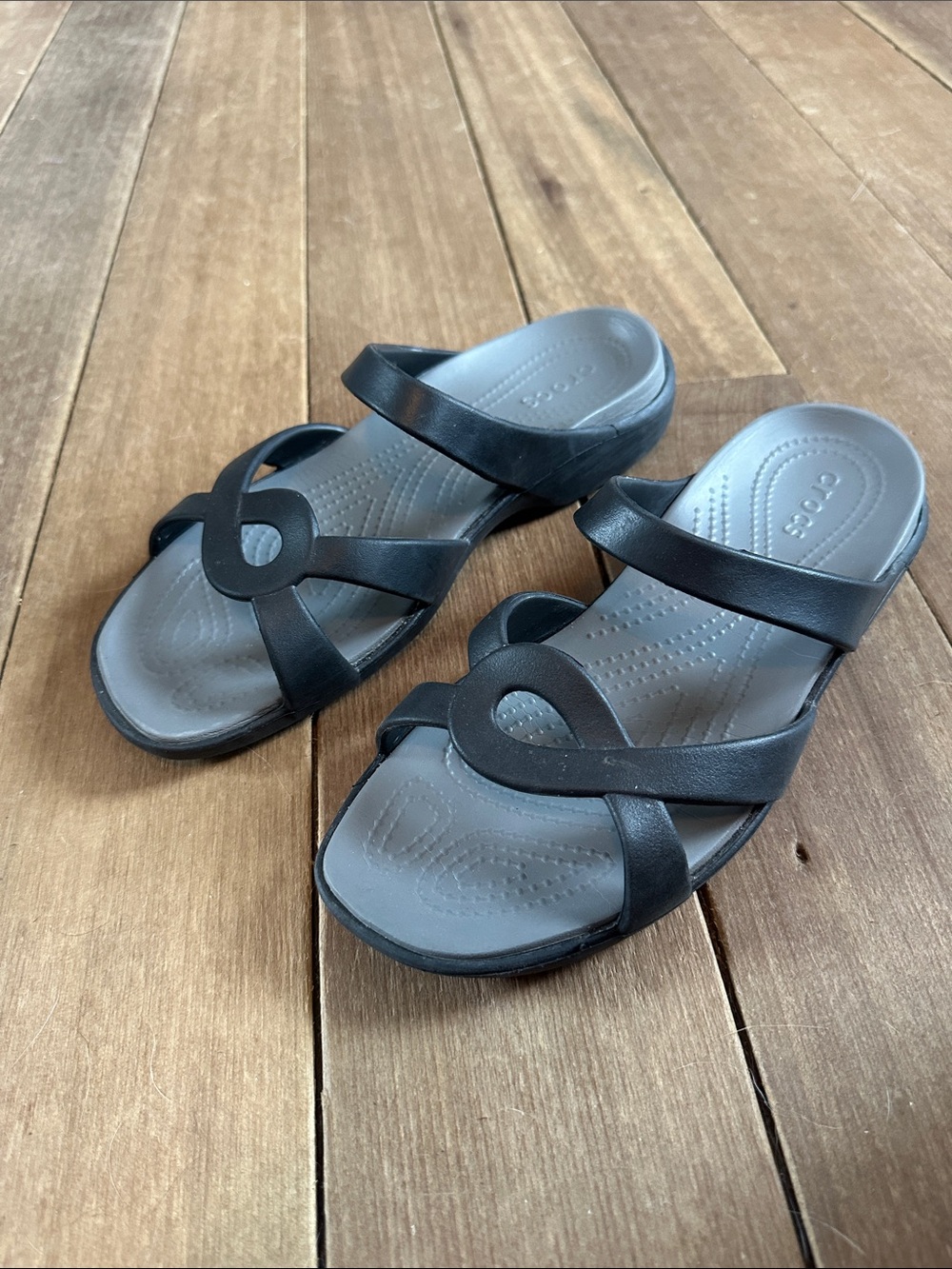 CROCS Black and Gray Women's Slide Sandals